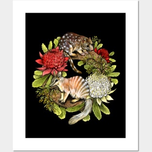 Quoll and Numbat Australian Christmas Wreath Posters and Art